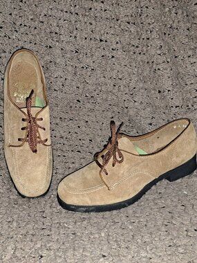 HUSH PUPPIES-GREB-Vintage Steel Toe Suede Lace Up Oxfords-Tan-Sz 6-New/No Box